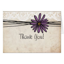 Vintage Purple Daisy Wedding Thank You Note Greeting Cards
