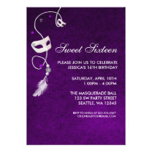 Vintage Purple Masquerade Sweet Sixteen Birthday Custom Invitations