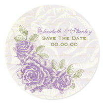 Vintage purple roses wedding Save the Date sticker