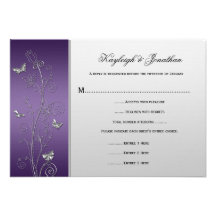Vintage Purple Silver Floral Butterflies RSVP Personalized Invitations