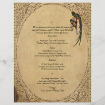Vintage Quetzal Bird Elegant Wedding Menu Personalised Flyer
