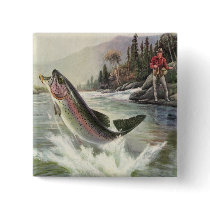 Vintage Rainbow Trout and Fisherman Pin