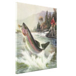 Vintage Rainbow Trout Fish Fisherman Fishing Gallery Wrapped Canvas