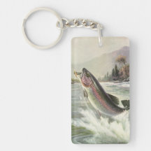 Vintage Rainbow Trout  Fish Fisherman Fishing Acrylic Keychains
