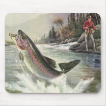 Vintage Rainbow Trout Fish Fisherman Fishing Mousepad