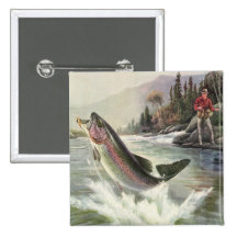 Vintage Rainbow Trout Fish Fisherman Fishing Pin