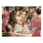 Vintage Reception Bride Groom Newlyweds Cut Cake Personalized Invite