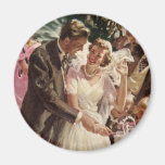 Vintage Reception Bride Groom Newlyweds Cut Cake Refrigerator Magnets