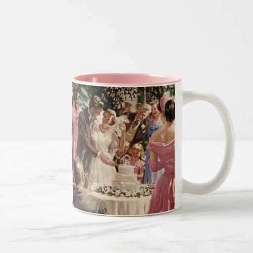 Vintage Reception Bride Groom Newlyweds Cut Cake Mug