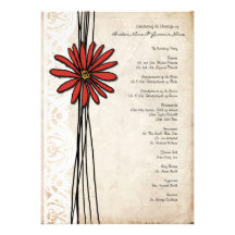 Vintage Red Daisy Wedding Program Custom Invites