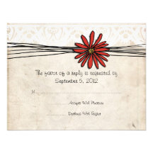 Vintage Red Daisy Wedding RSVP Custom Invites