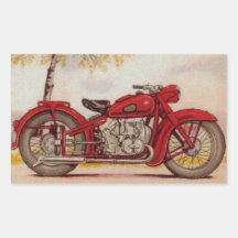 Vintage Red Motorcycle Rectangular Sticker