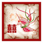 Vintage Red Phoenix Chinese Wedding Invitation