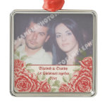 Vintage Red roses Couple's first Christmas photo ornaments