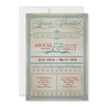 Vintage Red White & Blue Wedding Invitation