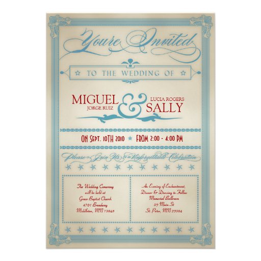 Vintage Red White & Blue Wedding Invitation