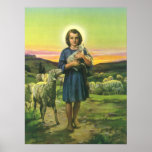Vintage Religion Christianity, Jesus Shepherd Lamb Print