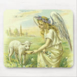 Vintage Religion Easter, Victorian Angel with Lamb Mousemats