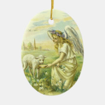 Vintage Religion Easter, Victorian Angel with Lamb Ornament