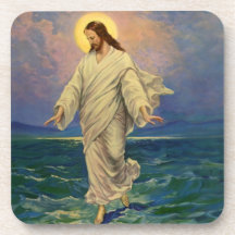 Vintage Religion, Jesus Walking on Water Portrait Coasters