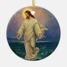 Vintage Religion, Jesus Walking on Water Portrait Christmas Ornament
