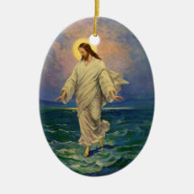 Vintage Religion, Jesus Walking on Water Portrait Christmas Ornaments