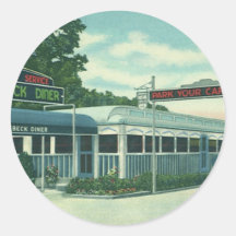 Vintage Restaurant, Retro Rhinebeck Roadside Diner Round Sticker