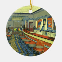 Vintage Restaurant, Roadside Diner Interior Christmas Ornament