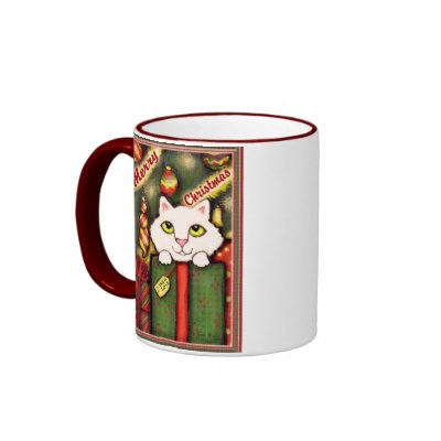 Vintage / Retro Christmas Kitty Cat Coffee Mug by jamiecreates1