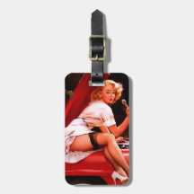 Vintage Retro Gil Elvgren Car Mechanic Pinup Girl Travel Bag Tags