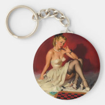 Vintage Retro Gil Elvgren Checkers Pin UP Girl Keychain