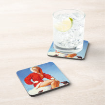 Vintage Retro Gil Elvgren Christmas Pin UP Girl Drink Coasters