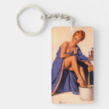 Vintage Retro Gil Elvgren Foot Spa Pin Up Girl Rectangle Acrylic Key Chains