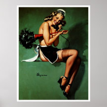 Vintage Retro Gil Elvgren French Maid Pinup Girl Poster