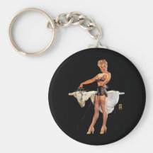 Vintage Retro Gil Elvgren Ironing Pinup Girl Keychains