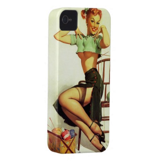 Vintage retro Gil Elvgren Knitting Pin Up Girl iPhone 4 Case