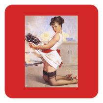 Vintage Retro Gil Elvgren Pin Up Girl Square Sticker