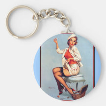 Vintage Retro Gil Elvgren Sewing Pin UP Girl Keychain