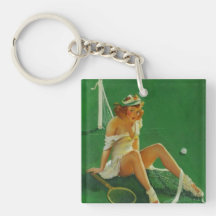 Vintage Retro Gil Elvgren Tennis Pinup Girl Acrylic Key Chain