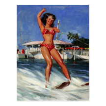 Vintage Retro Gil Elvgren Water Ski pinup girl Post Card