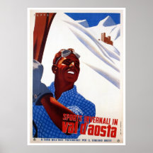 Vintage retro Italian winter sports ski travel Print