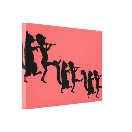 Vintage Retro Musical Elf and Squirrel Silhouette Canvas Print