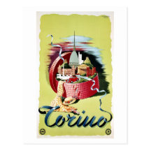 Vintage retro Turin Torino Italian travel ad Postcard