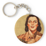 Vintage Retro Women 40s Military Woman WAAC Keychain
