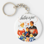 Vintage Retro Women 60s Knitting is Fun! Keychain