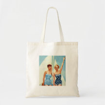 Vintage Retro Women 60s Swimwear Surfs Up! Canvas Bags