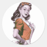 Vintage Retro Women Kitsch Happy Housewife Round Sticker
