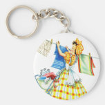 Vintage Retro Women Kitsch Laundry Day Keychain