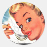 Vintage Retro Women Kitsch Soups Ready! Ad Round Sticker