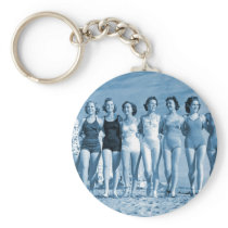 Vintage Retro Women Kitsch Surfing Beach Nuts Keychain